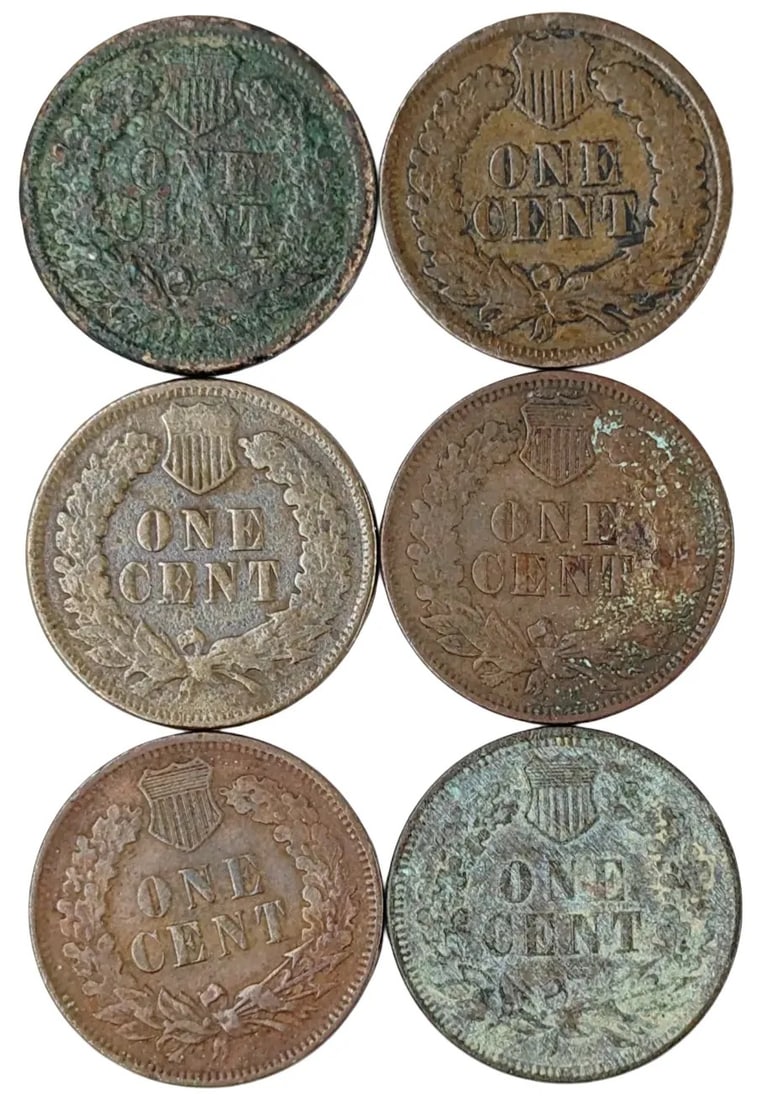 Lot of 6 Indian Cents- 1902-1908 - 2