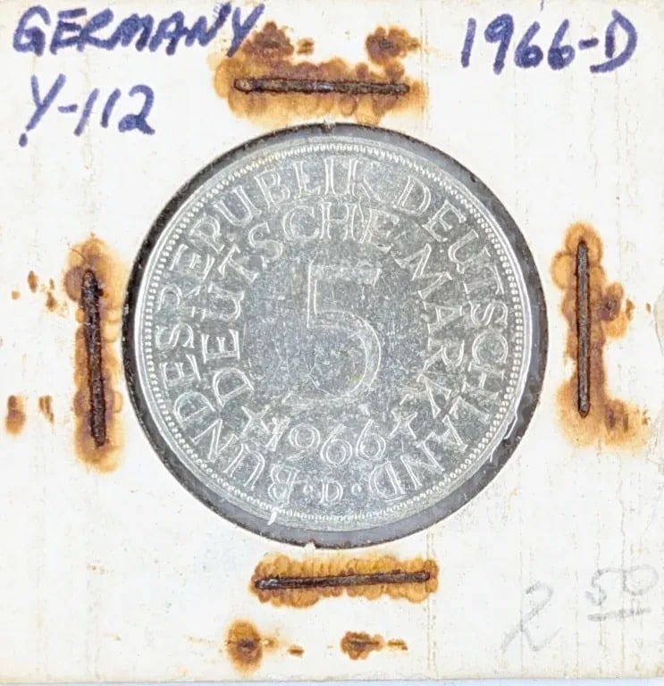 1966-D Silver West German 5 Deutsche Mark: 62.5% Silver