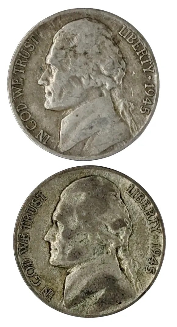 Lot of 2 Silver War Nickels- 1945 D/S: _