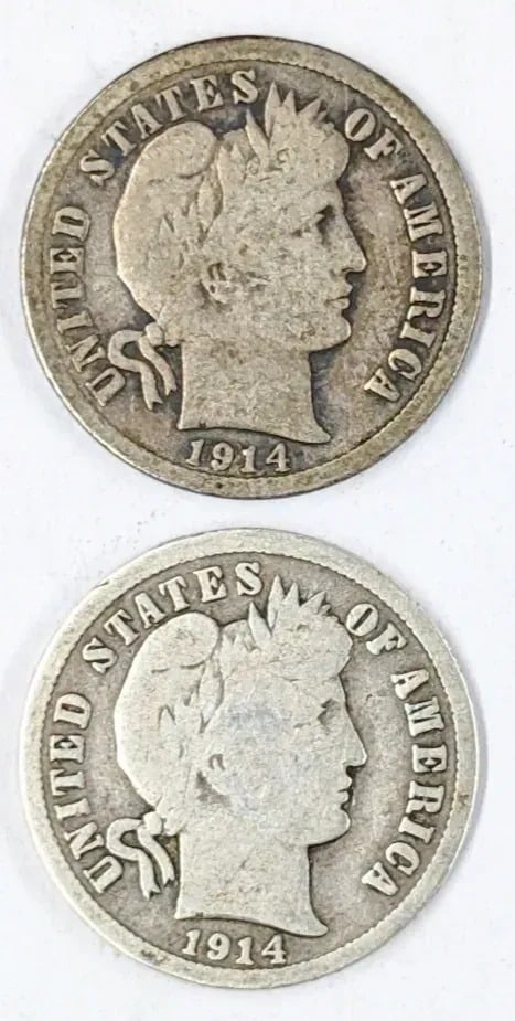 Lot of 2 Silver Barber Dimes - 1914 P/D: _