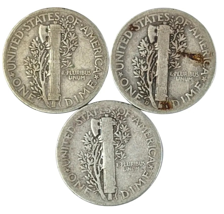 Lot of 3 Silver Mercury Dimes - 1937, 1939 D/P - 2
