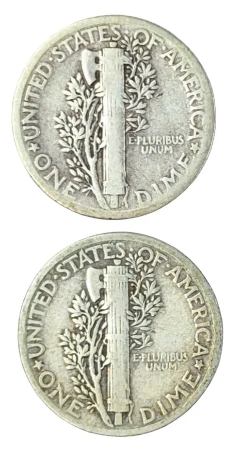 Lot of 2 Silver Mercury Dimes - 1934, 1935 - 2