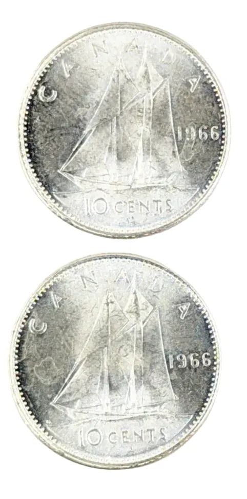 Lot of 2 1966 Uncirculated Silver Canadian Dimes - 2