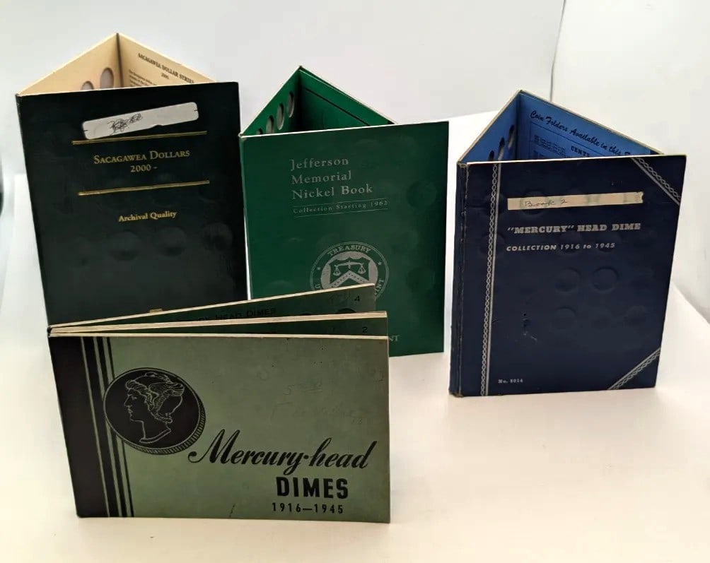 Lot of 4 Empty Coin Albums- Littleton, Whitman, US Treasury: Sacagawea Dollars, Jefferson Memorial, Mercury(2)