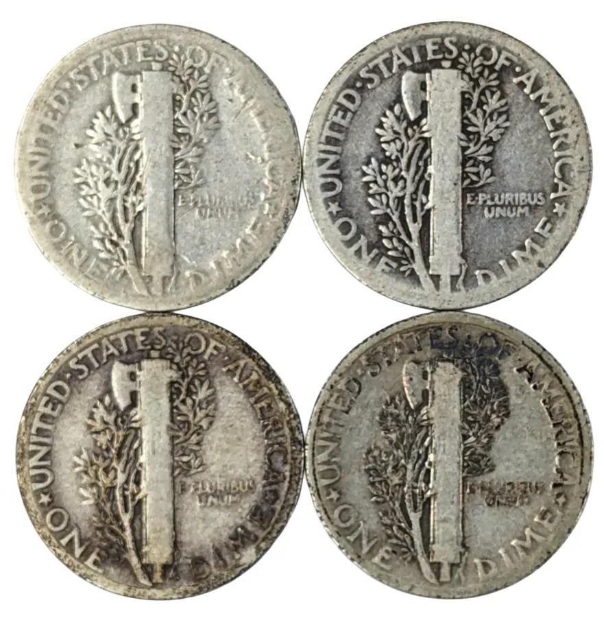 Lot of 4 Silver Mercury Dimes - 1920-1925 - 2