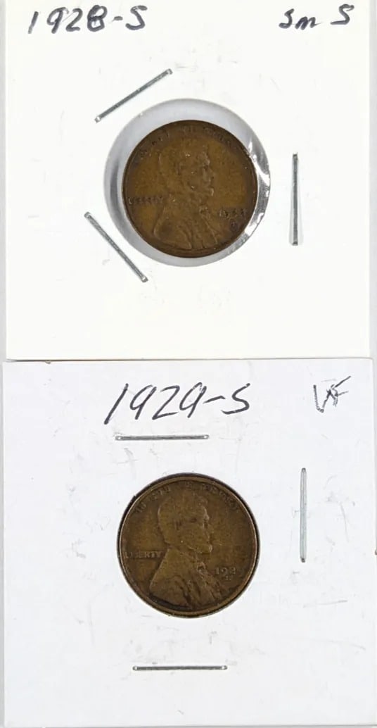 Lot of 2 Wheat Cents- 1928-S, 1929-S: _