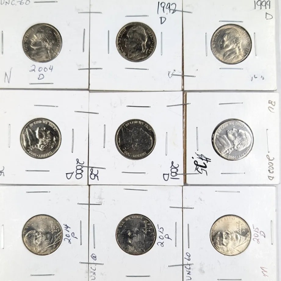 Lot of 9 Uncirculated Jefferson Nickels- 1992-2015: _