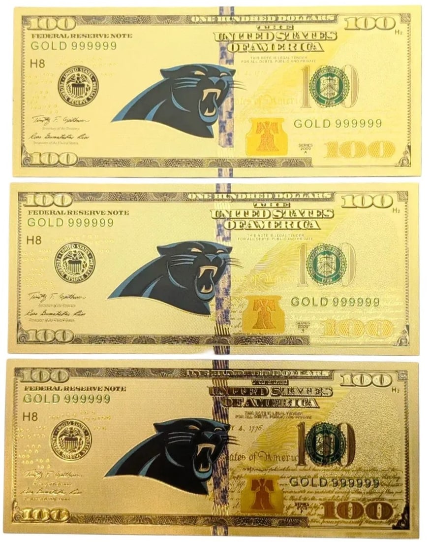 Lot of 3 Gold Foils- Carolina Panthers: _