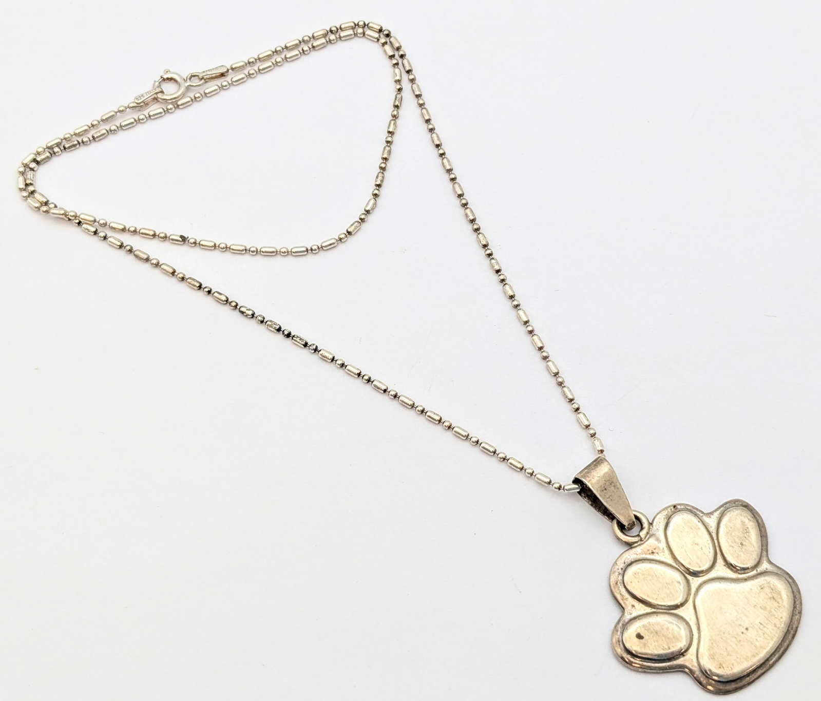 Classic Sterling Silver Necklace w/ Paw Print Pendant- 19.25g - 2