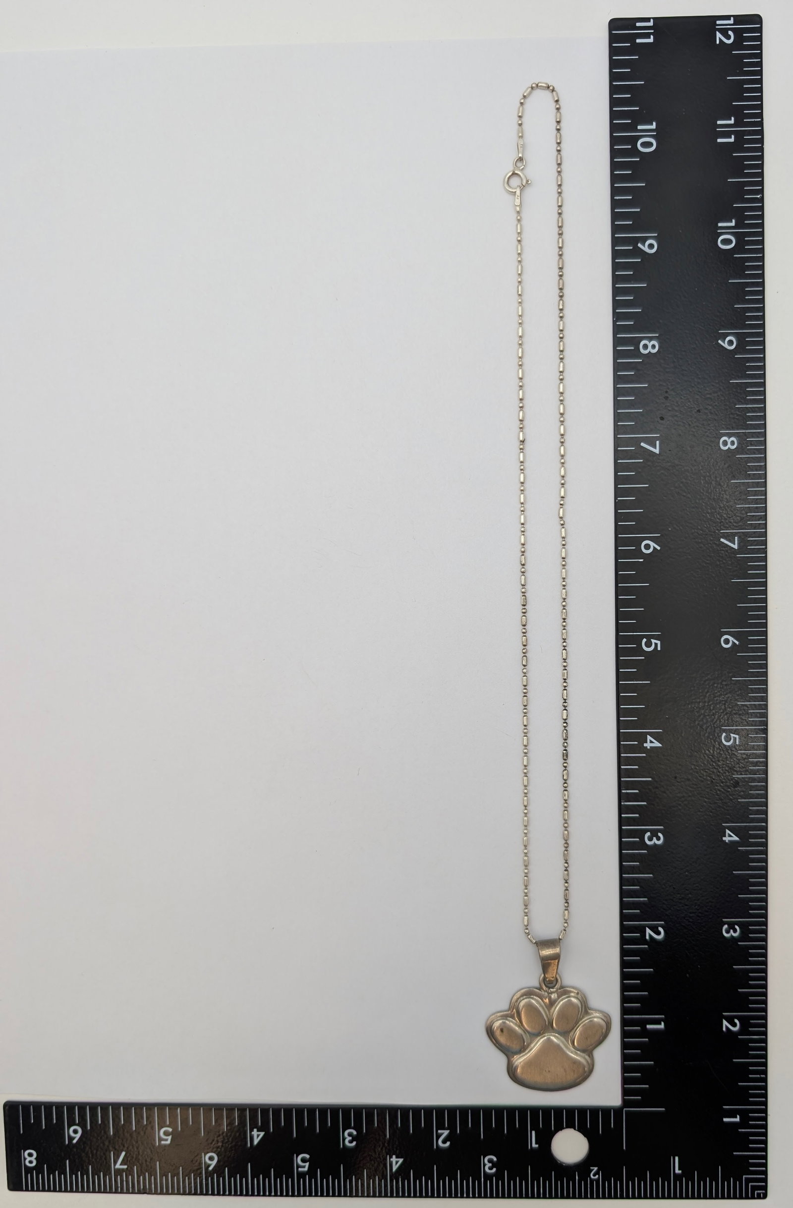 Classic Sterling Silver Necklace w/ Paw Print Pendant- 19.25g - 8