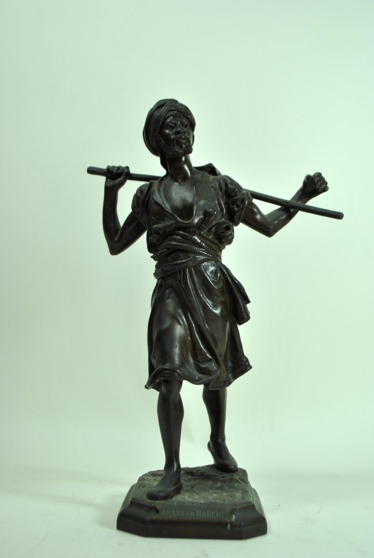 Signed Pinedo Bronze 'Arabe En Marche': 13" bronze 'Arab En Marche' artist signed (Emile) Pinedo, with Paris foundry mark