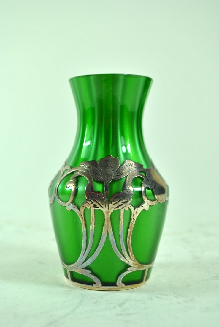 Alvin Silver Overlay Art Glass Vase (1 of 6)