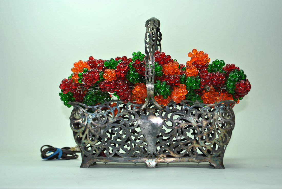 Openwork Silverplate & Glass Bead Basket Lamp (1 of 9)