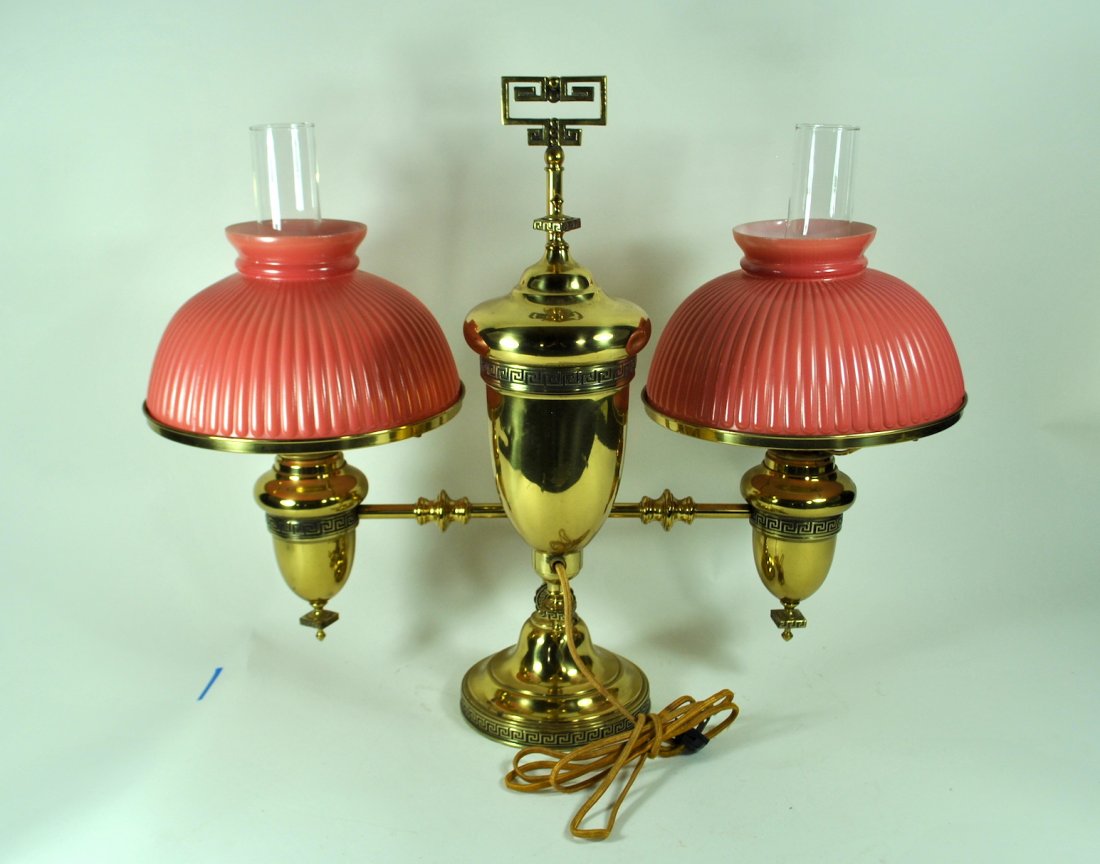 Greek Key Design Electric Brass Double Student Lamp (1 of 10)