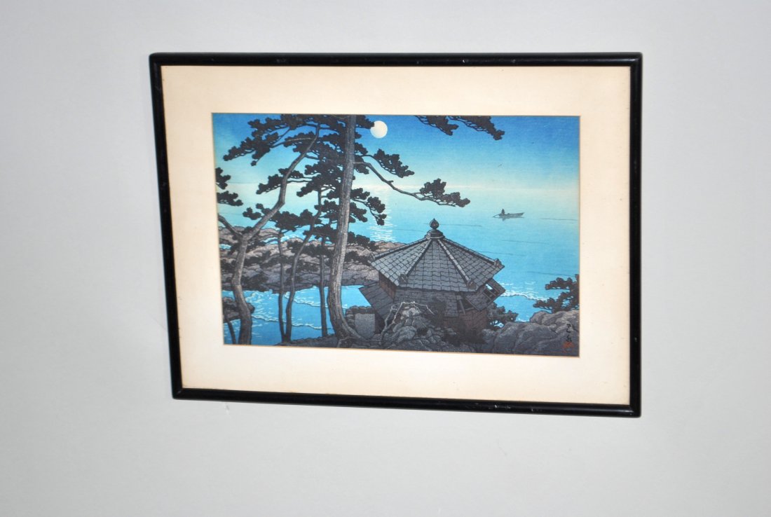 Signed Hasui Kawase Block Print 'Full Moon at Izu-Ura' (1 of 4)