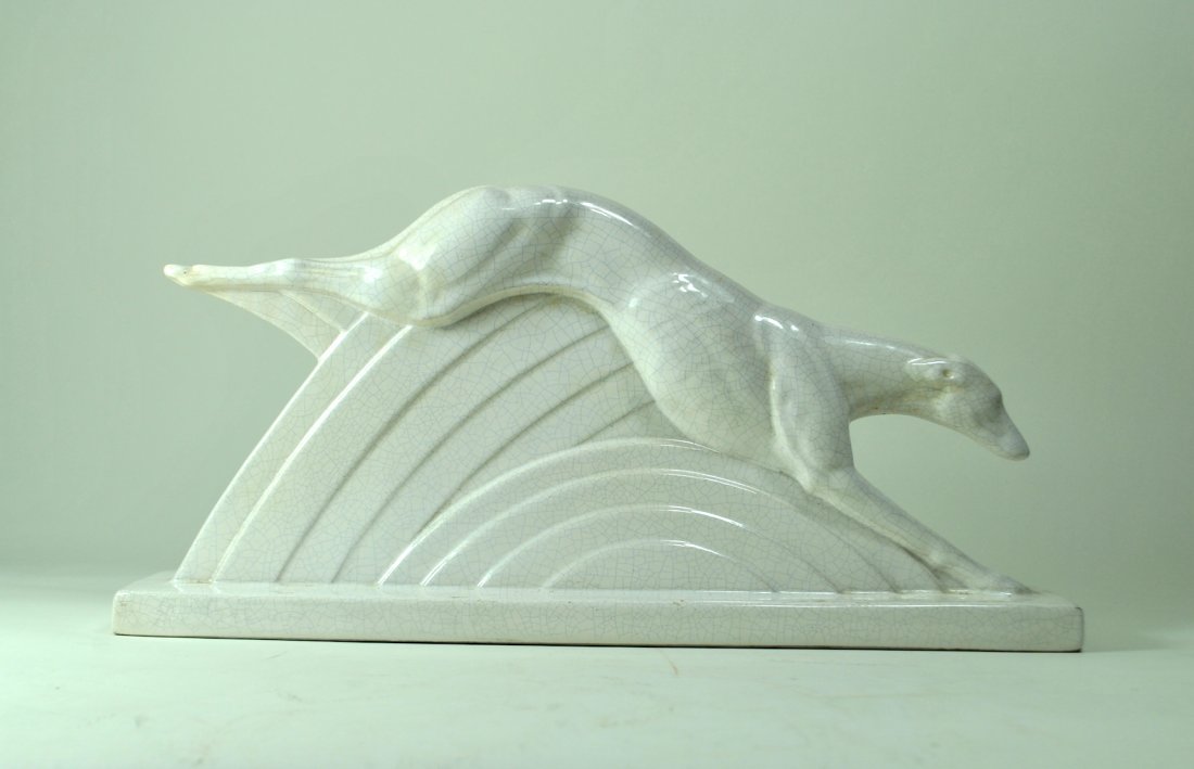 Signed St. Clement French Crackle Pottery Greyhound (1 of 10)
