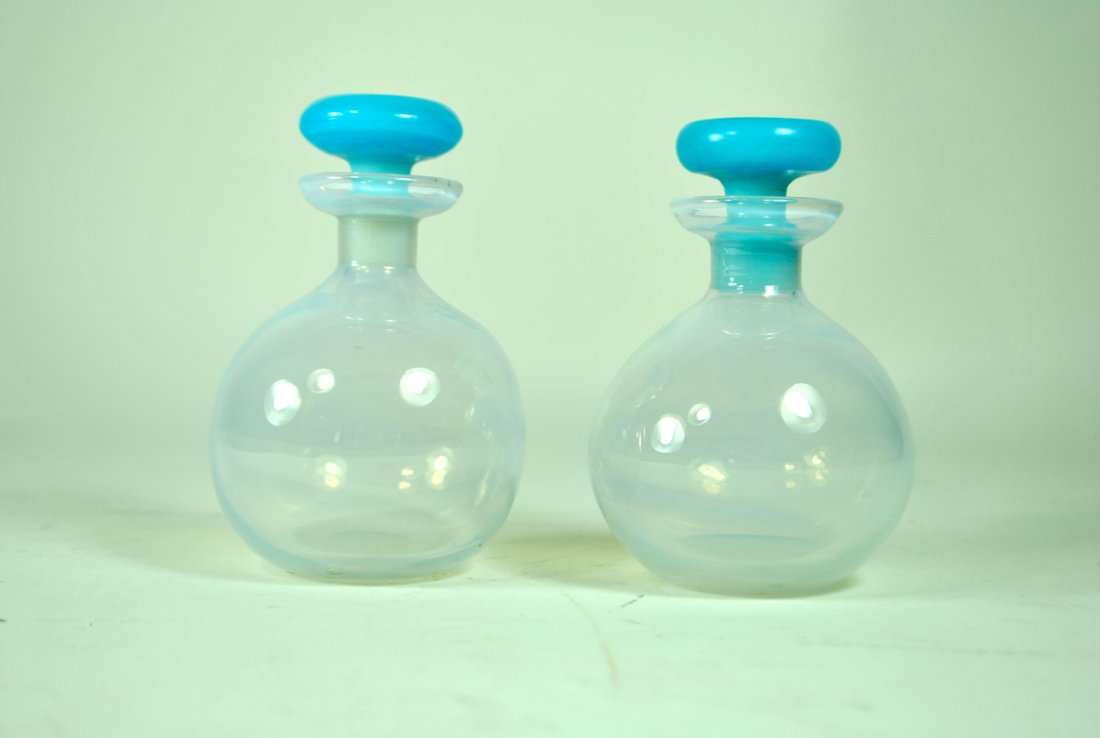 Pr. Fry Foval Perfume Bottles w/Blue Stoppers (1 of 4)