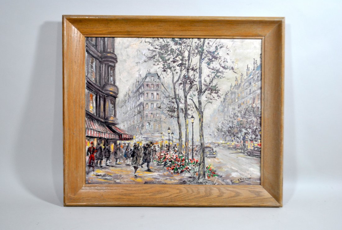 Signed Villacres Oil on Canvas 'Paris Street Scene': 20" x 24" oil on canvas 'Paris Street Scene' signed Cesar A. Villacres