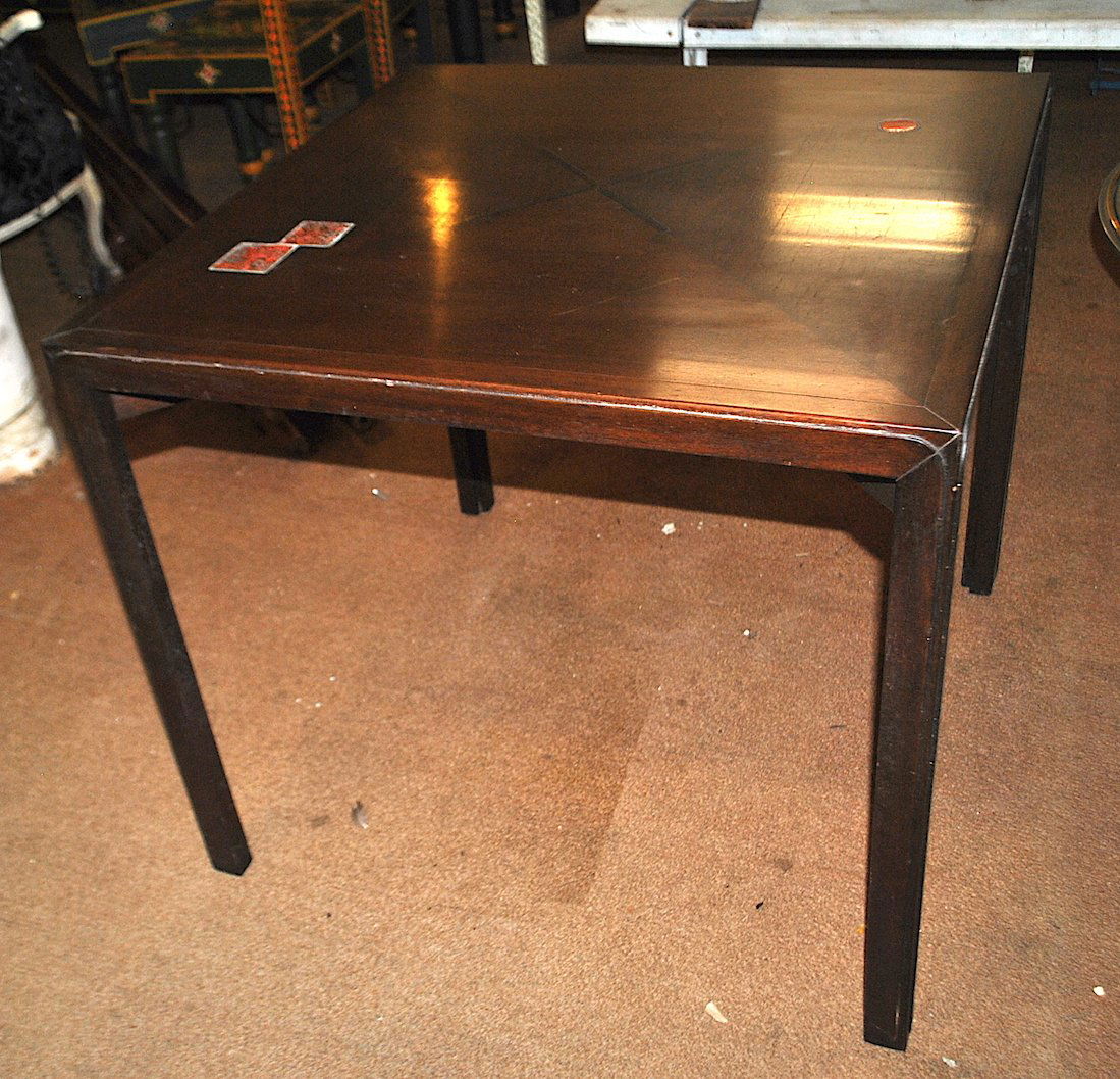 Signed Dunbar Card Table w/Natzler Tiles & Ebony Inlay (1 of 7)