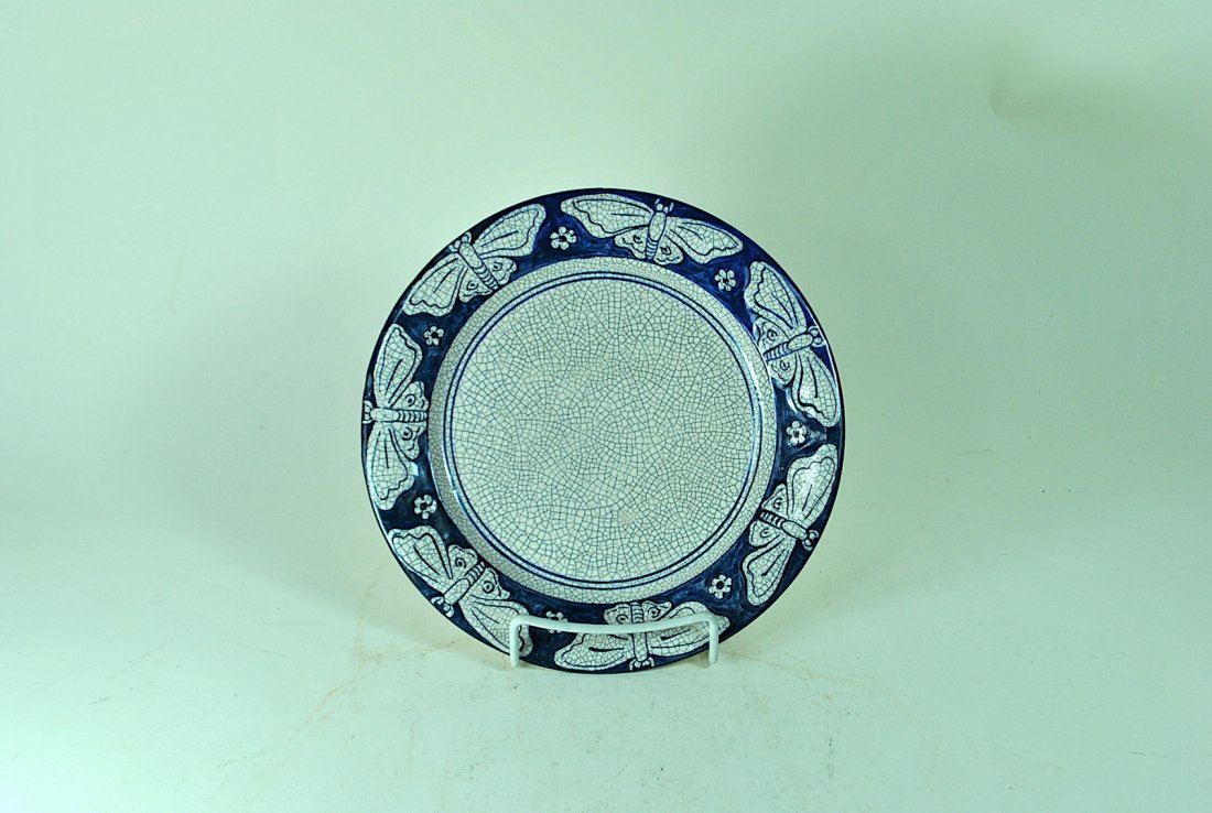 Signed Dedham Butterfly Art Pottery Plate (1 of 4)