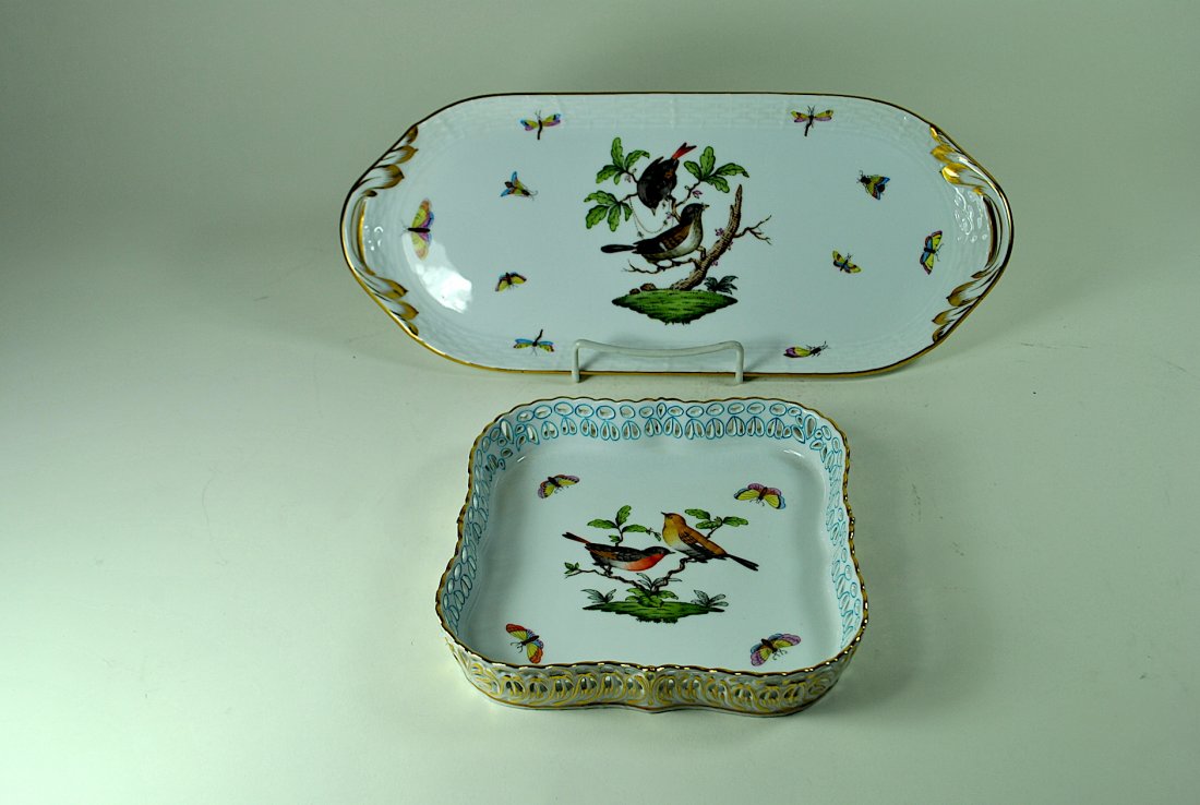 Herend 'Rothschild Bird' Pattern Tray & Square Low Bowl (1 of 10)