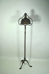 Tiffany Bronze Floor Lamp w/Linenfold Shade: 54 1/2"H Tiffany bronze floor lamp w/linenfold shade, base signed Tiffany Studios, NY #423; shade signed Tiffany Studios, NY #1936.