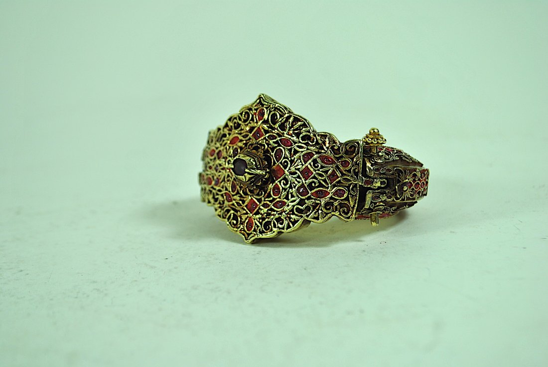 Antique 18k, Enamel & Stone Bangle Bracelet (1 of 8)