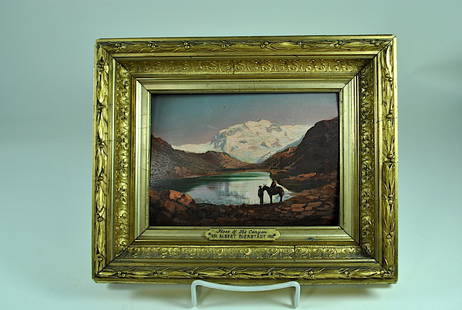 Albert Bierstadt Oil on Wood Panel: 5" x 7" oil on wood panel w/tittle plate 'Floor of the Canyon, Albert Bierstadt.'