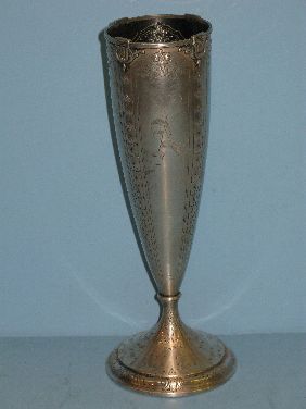 INTERNATIONAL STERLING VASE W/CHASED FLORAL DECOR