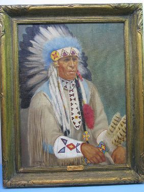 OIL 'CHIEF STAR BLANKET' SIGNED H METZGER