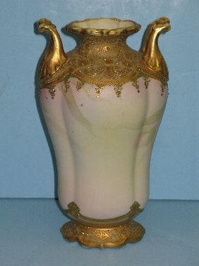 NIPPON JEWELED 2 HANDLE FLORAL VASE - 2