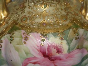 NIPPON JEWELED 2 HANDLE FLORAL VASE - 3
