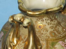 NIPPON JEWELED 2 HANDLE FLORAL VASE - 4