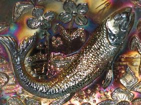 AMETHYST CARNIVAL GLASS 'BIG FISH' RUFFLED BOWL - 2