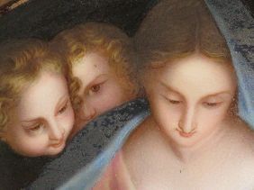 HAND PAINTED PORCELAIN MOTHER & CHILD W/CHERUBS - 3