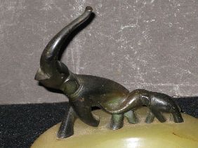 ART DECO ONYX & BRONZE ASHTRAY W/ELEPHANTS - 2
