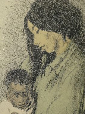 RAPHAEL SOYER PENCIL SGD LITHO 'MOTHER & CHILD' - 3