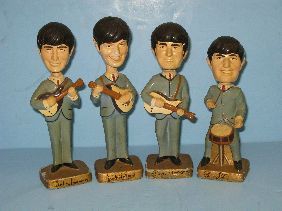 SET OF CAR MASCOT, INC BEATLE BOBBLE HEAD DOLLS