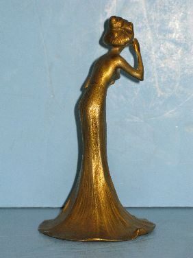 FRENCH ART NOUVEAU FIGURAL BRONZE BELL - 3