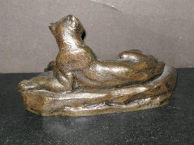 BRONZE RECLINING LIONELL SIGNED L CARVIN - 2