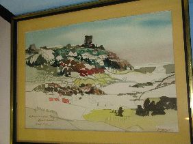 DONG KINGMAN WATERCOLOR 'HOUSES IN LANDSCAPE'