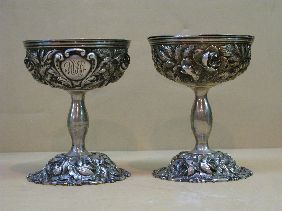 8 STIEFF REPOUSSE STERLING SHERBETS W/LINERS - 2