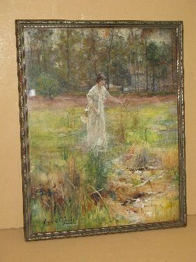 FRANK C JONES WATERCOLOR 'WOMAN IN MARSH'