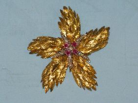TIFFANY 18K MATCHING EARRINGS & RUBY & DIA BROOCH - 4