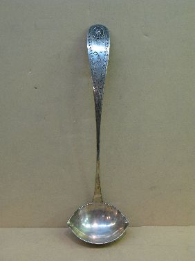 NEWELL HARDING COIN SILVER LADLE W/G WASHINGTON