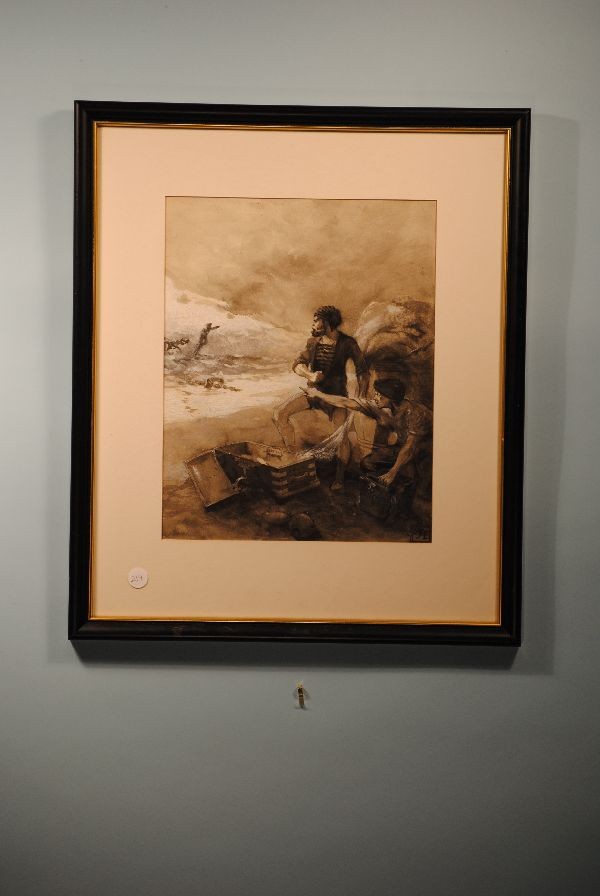 G. W. EDWARDS ILLUSTRATION "GHOST OF THE SEAS": 14" x 11" watercolor & gouache illustration "Ghost of the Seas", signed with artist's monogram George Wharton Edwards