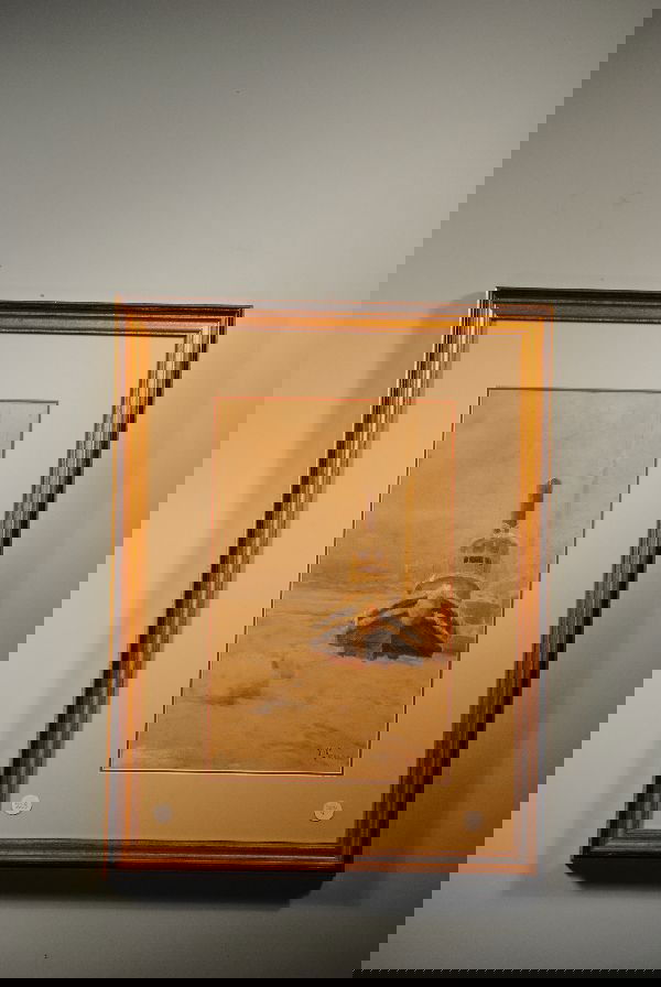 THOMAS MORAN WATERCOLOR "TUGBOAT IN FROZEN RIVER": 15" x 9.25" watercolor "Tugboat in Frozen River" signed T. (Thomas) Moran, N.A.