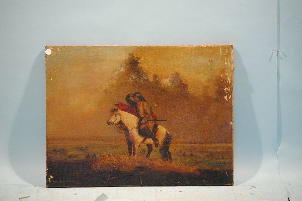 FELIX DARLEY OIL "INDIAN SCOUT ON HORSEBACK": 18.5" x 24.5" oil on canvas "Indian Scout on Horseback" signed Felix O.C. Darley