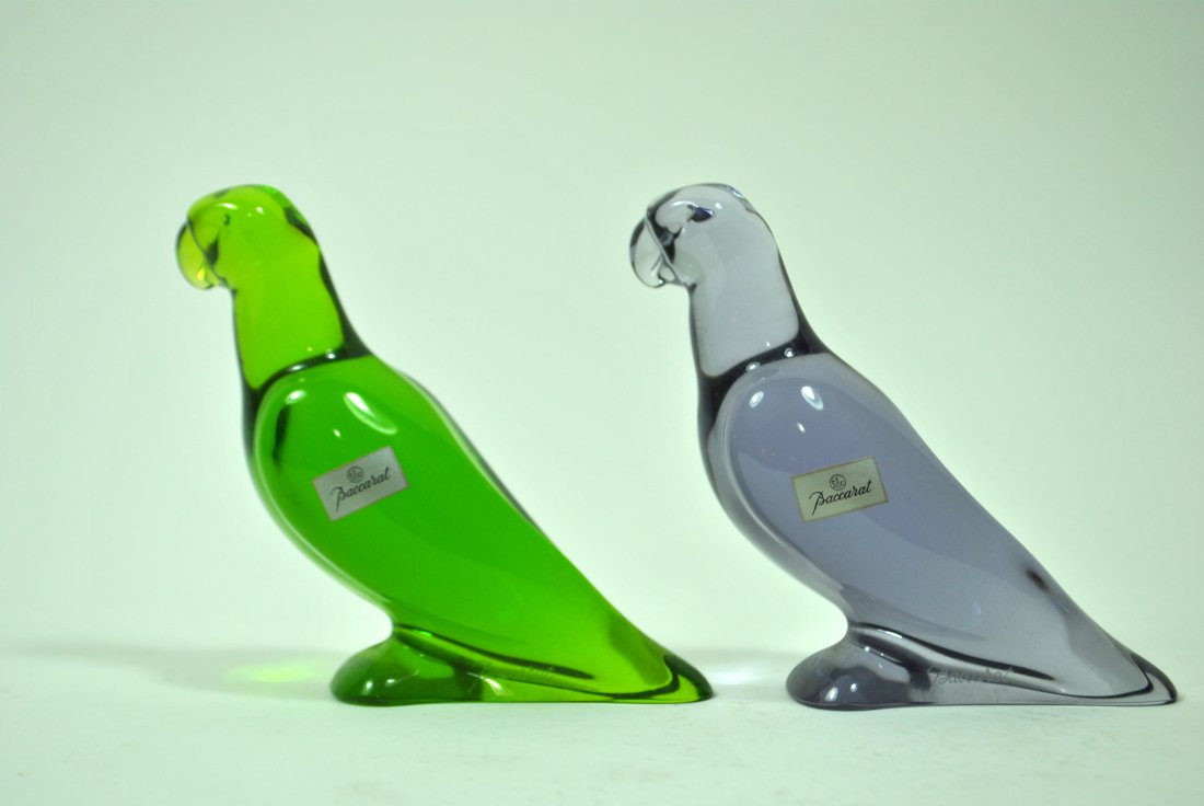 Pair Signed Baccarat Crystal Parrots (1 of 7)