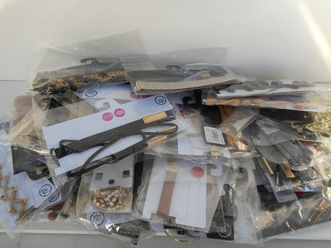 Pile of Assorted Choker and wrap-style collar necklaces, Brands 5.7.9 and Rainbow, New in Package (1 of 6)